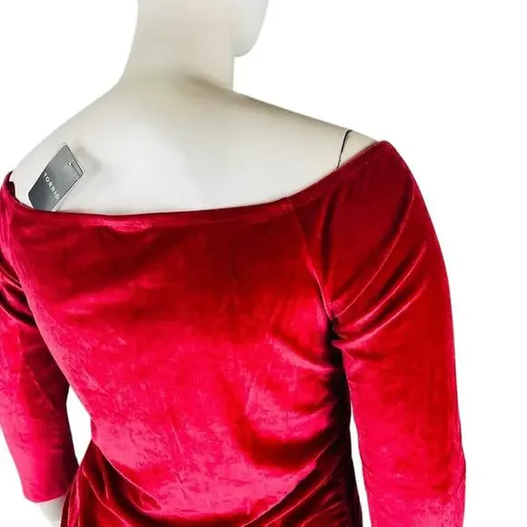 New Torrid Woman Sz 1X 1 Red Velvet Shirred Front Off Shoulder Top Stretch NWT - Picture 8 of 9